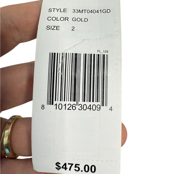 Mestiza New York Jody Metallic Gold Tweed Square Neck Flutter Hem Midi Dress - Picture 15 of 16